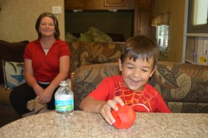Playing with the ball of magnets at the table