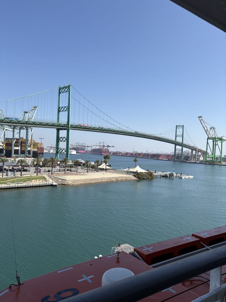View of the Port of Los Angeles and Vincent Thomas Bridge